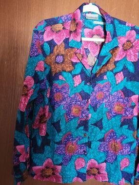 Vintage Maria Szupa For Free IslanderBlouse in Teal, Pink & Purple Size M